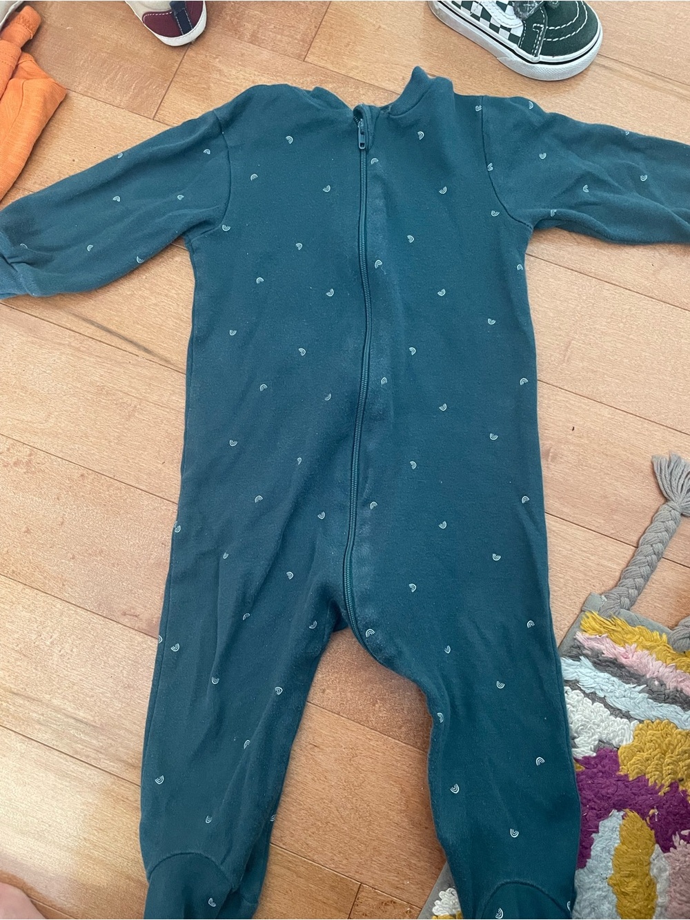 George Teal Footed One-Piece Zipper Pajamas with Tiny Heart Accents